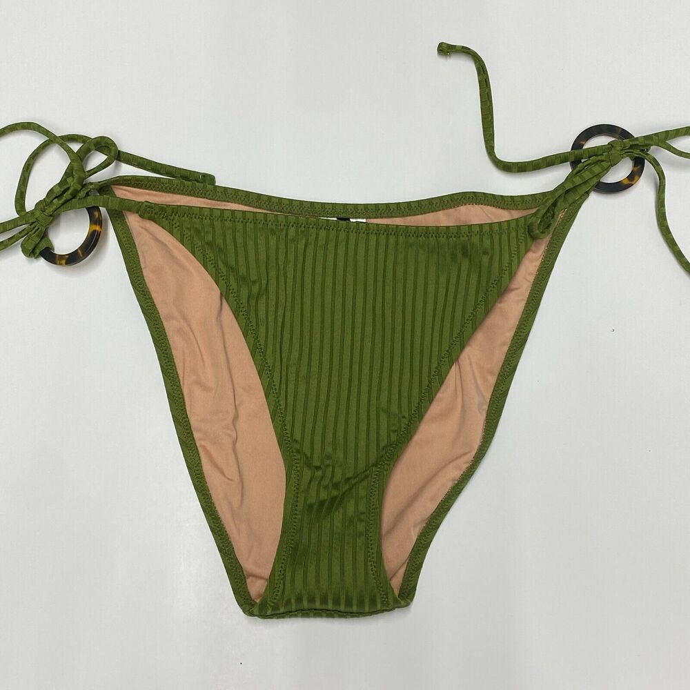 J Crew Swimsuit Womens XL Green Bikini Bottom Rings String Cheeky Curved BH489